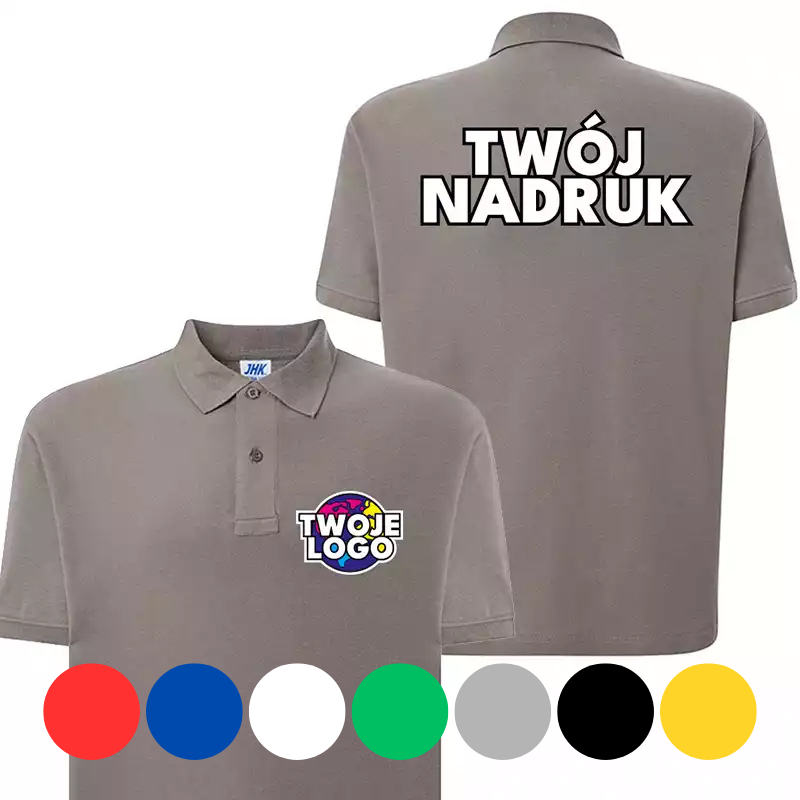 JHK 210g/m² Męska koszulka polo + nadruk na piersi i plecach różne kolory