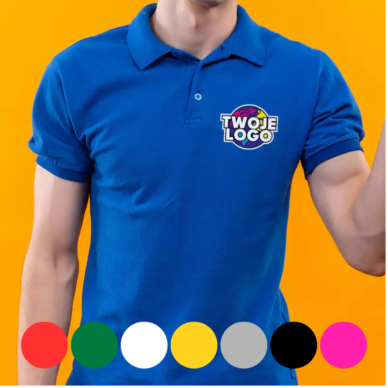JHK 210g/m² męska koszulka polo + nadruk na piersi różne kolory