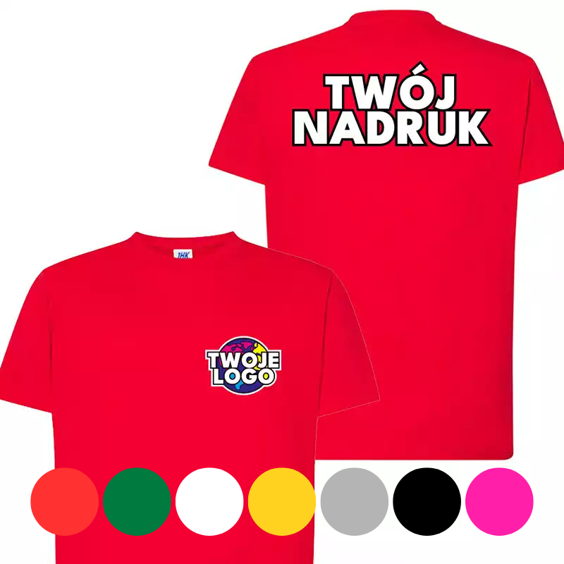 JHK 190g/m² Koszulka unisex + nadruk na piersi i plecach różne kolory